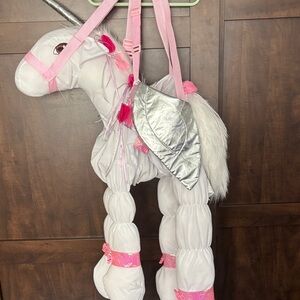 White and Pink Unicorn Costume with Silver Wings